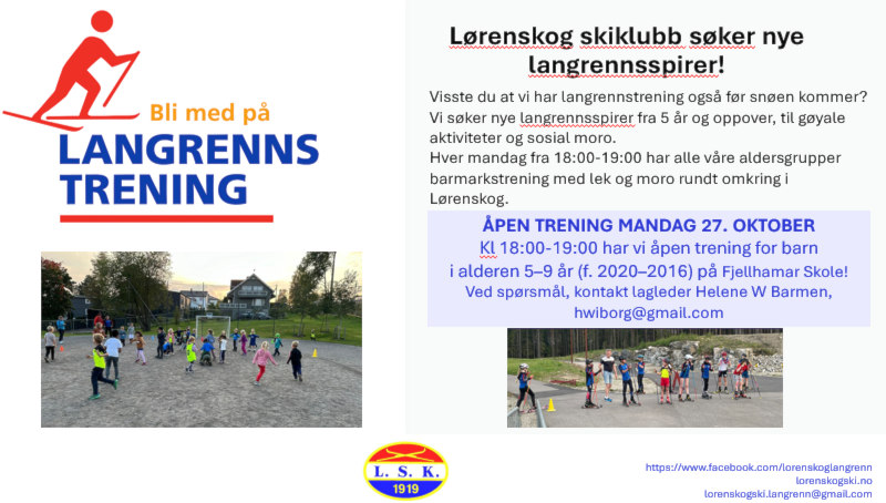 Velkommen til åpen langrennstrening mandag 27.10